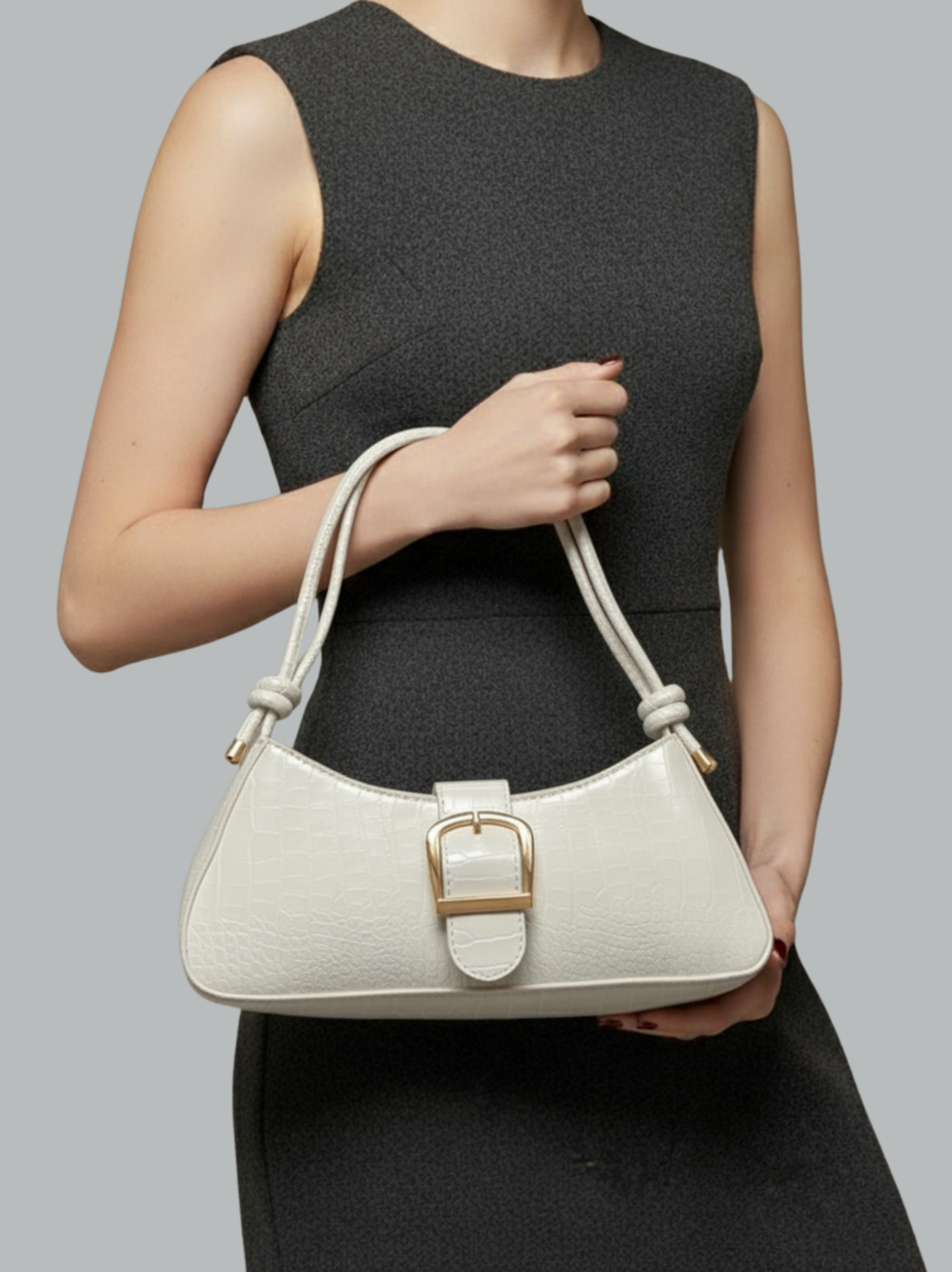 Croc-Effect Buckle Shoulder Bag
