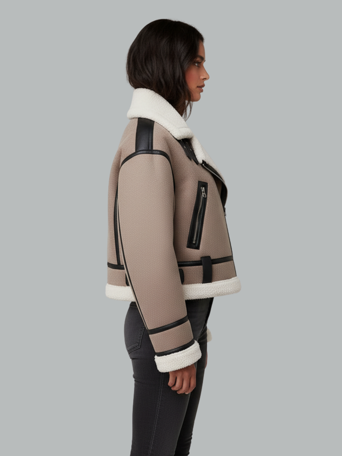 Cropped Aviator Shearling Jacket