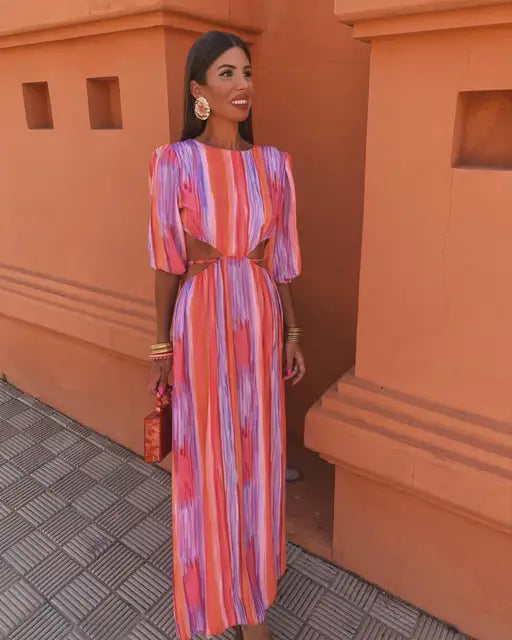 Striped Cutout Maxi Dress