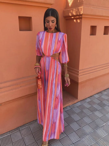 Striped Cutout Maxi Dress