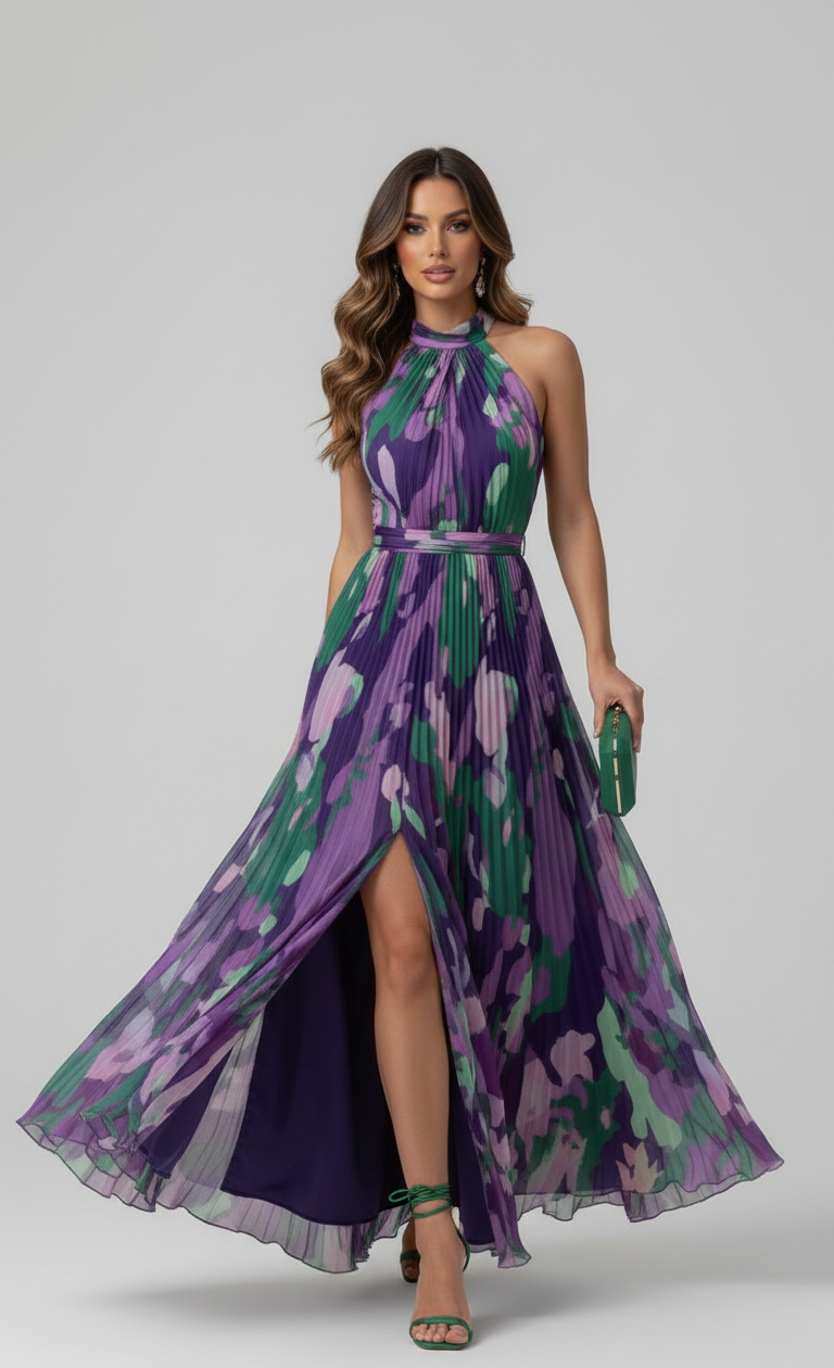 Pleated Chiffon Maxi Dress