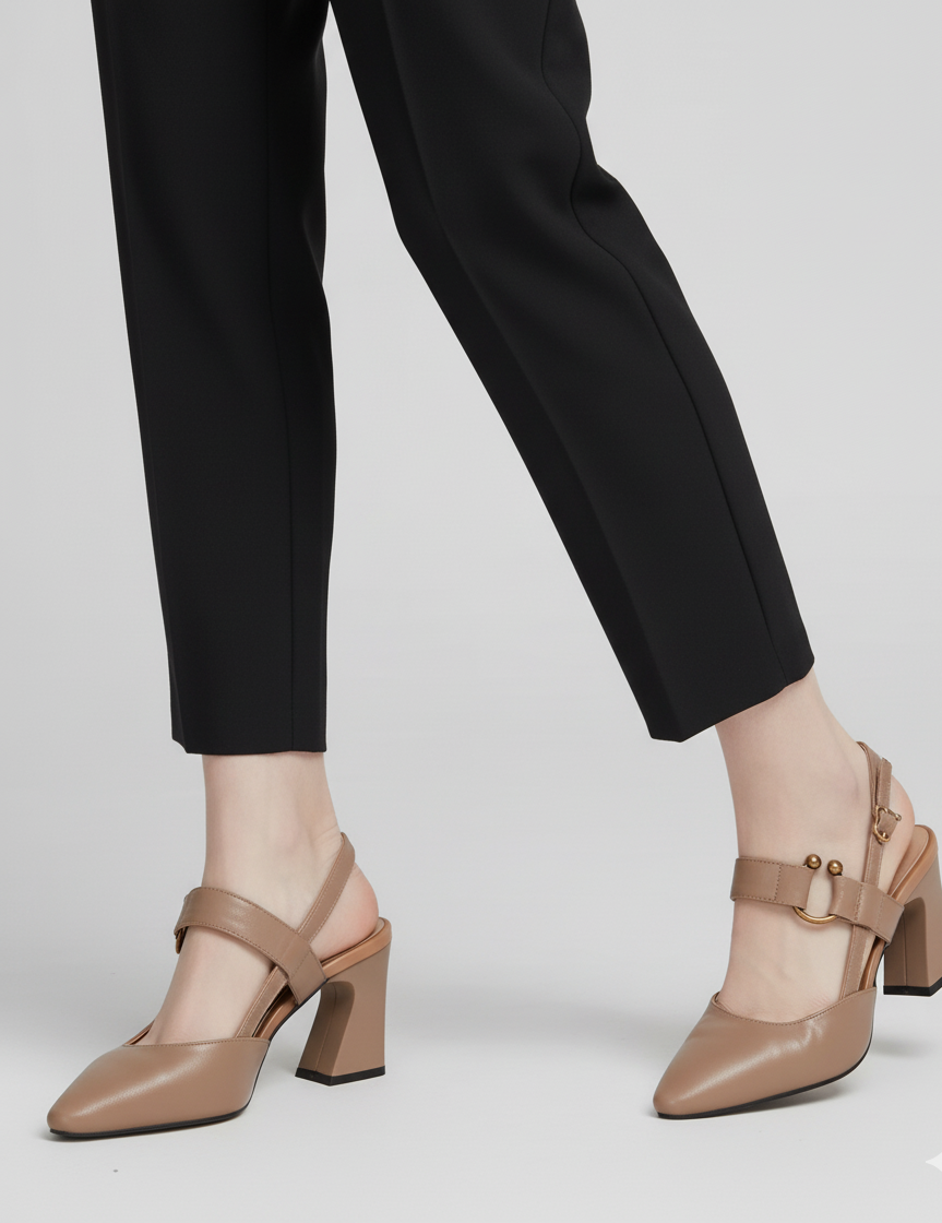 Pointed Slingback Heels with Gold Detail