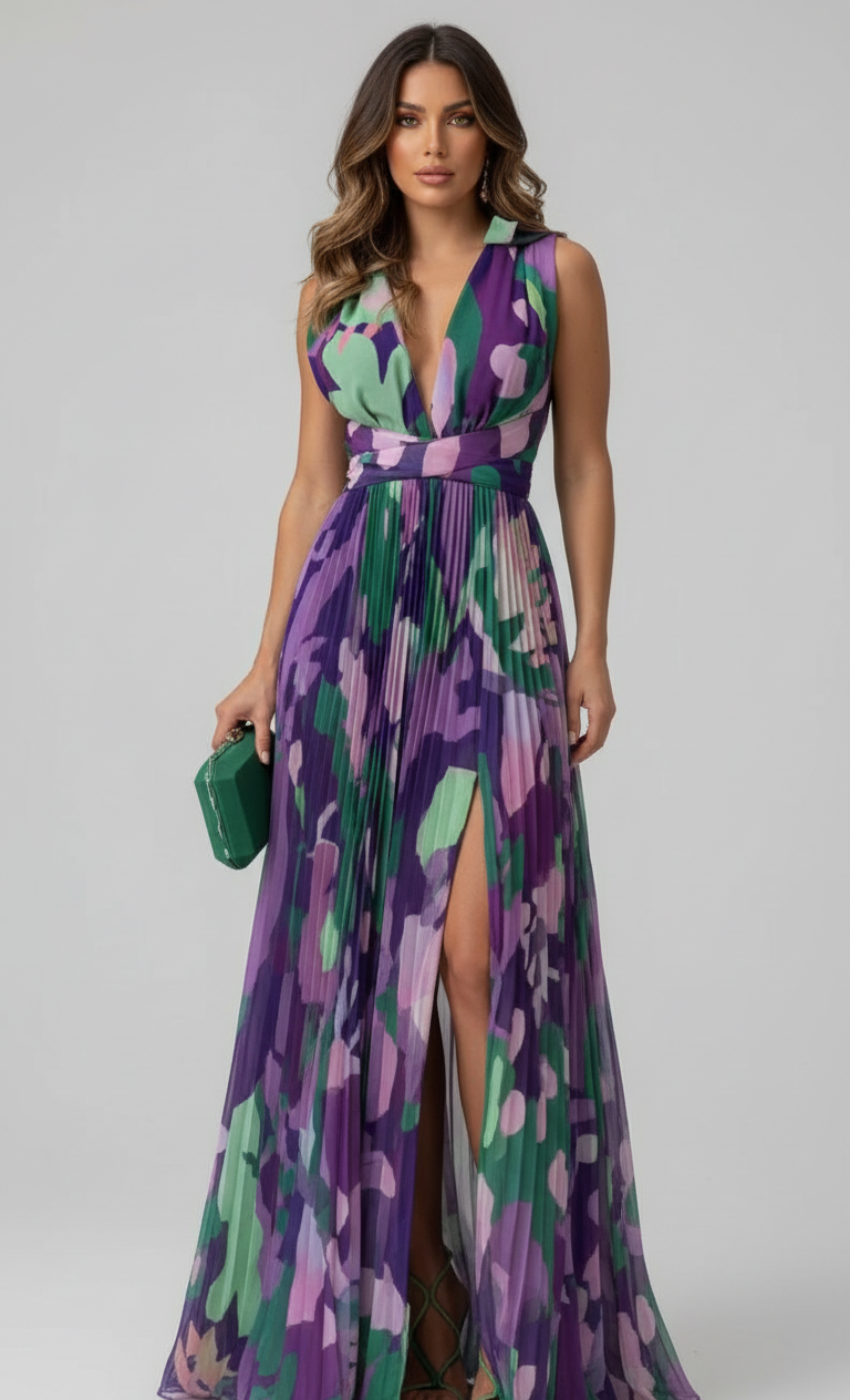 Pleated Chiffon Maxi Dress