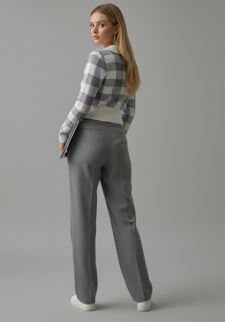 Cropped Plaid Pattern Knit Pullover