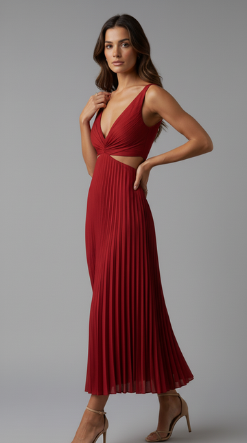 Pleated Cutout Midi Dress
