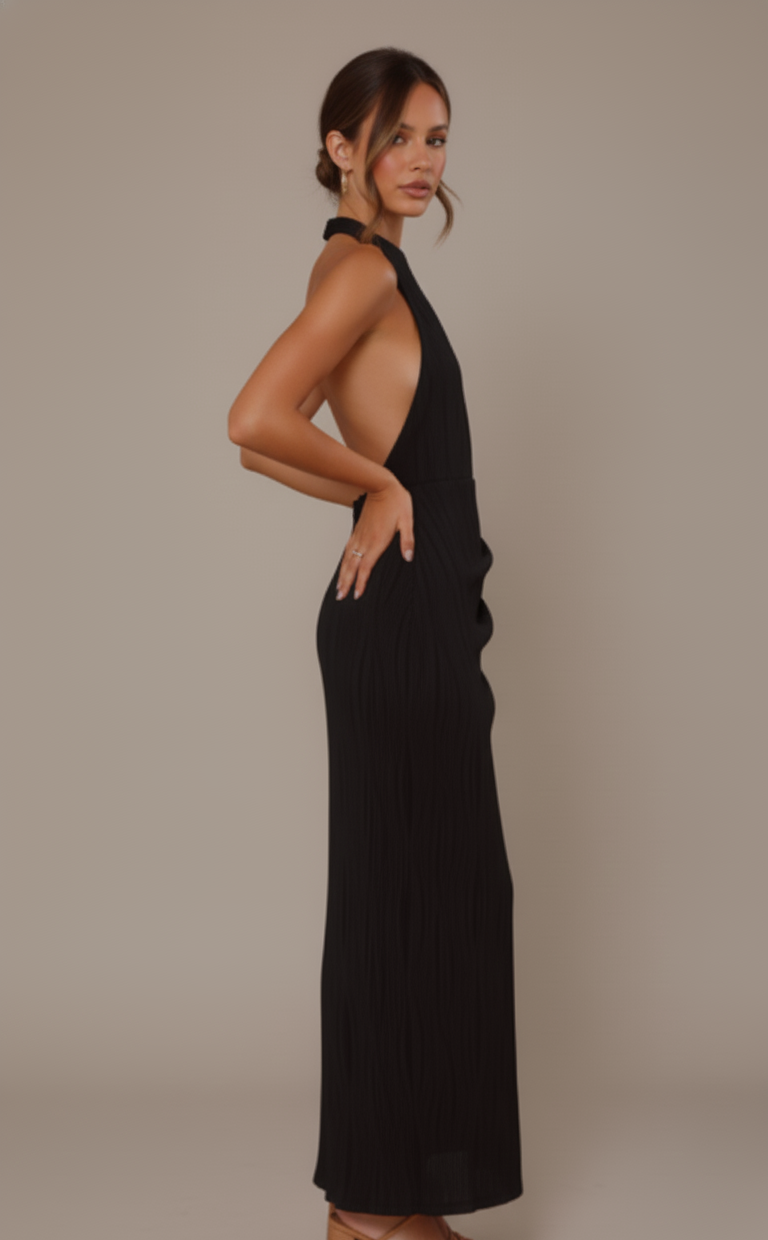 Pleated Halter Wrap Midi Dress