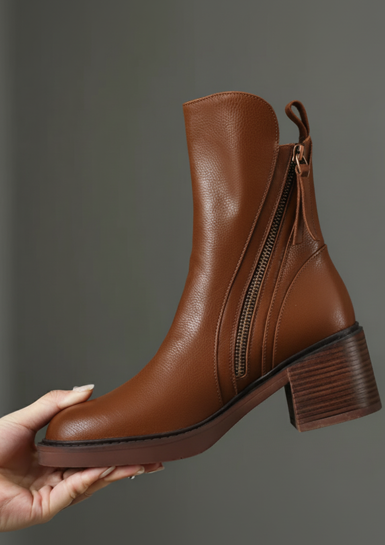 Chunky Zip Block Heel Boots