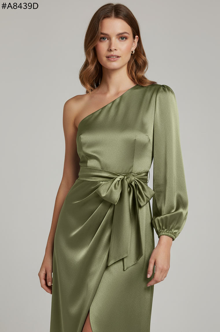 One-Shoulder Satin Tie Dress