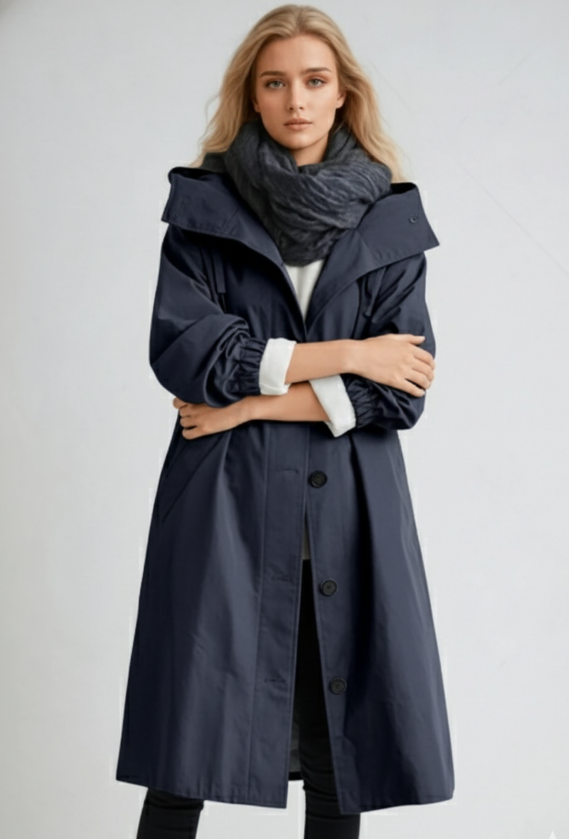 Oversized Button-Up Hooded Trench