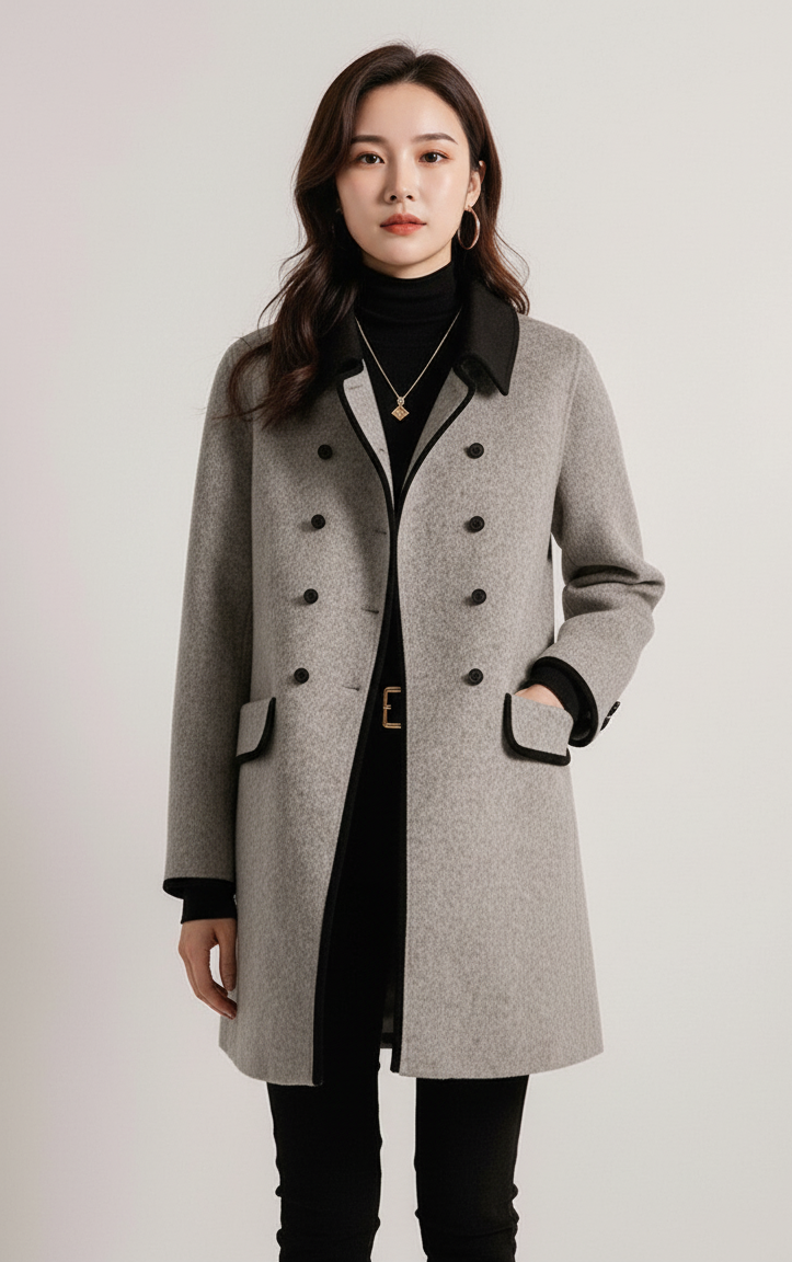 Classic Contrast Wool Button Coat