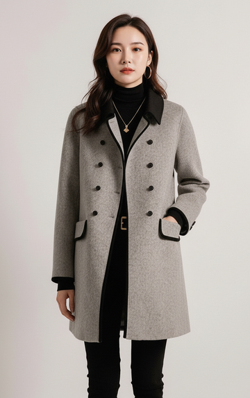 Classic Contrast Wool Button Coat
