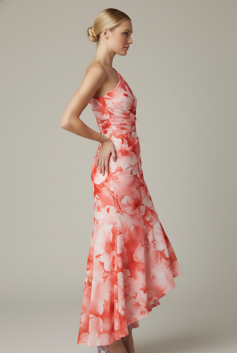 One-Shoulder Watercolor Bloom Dress