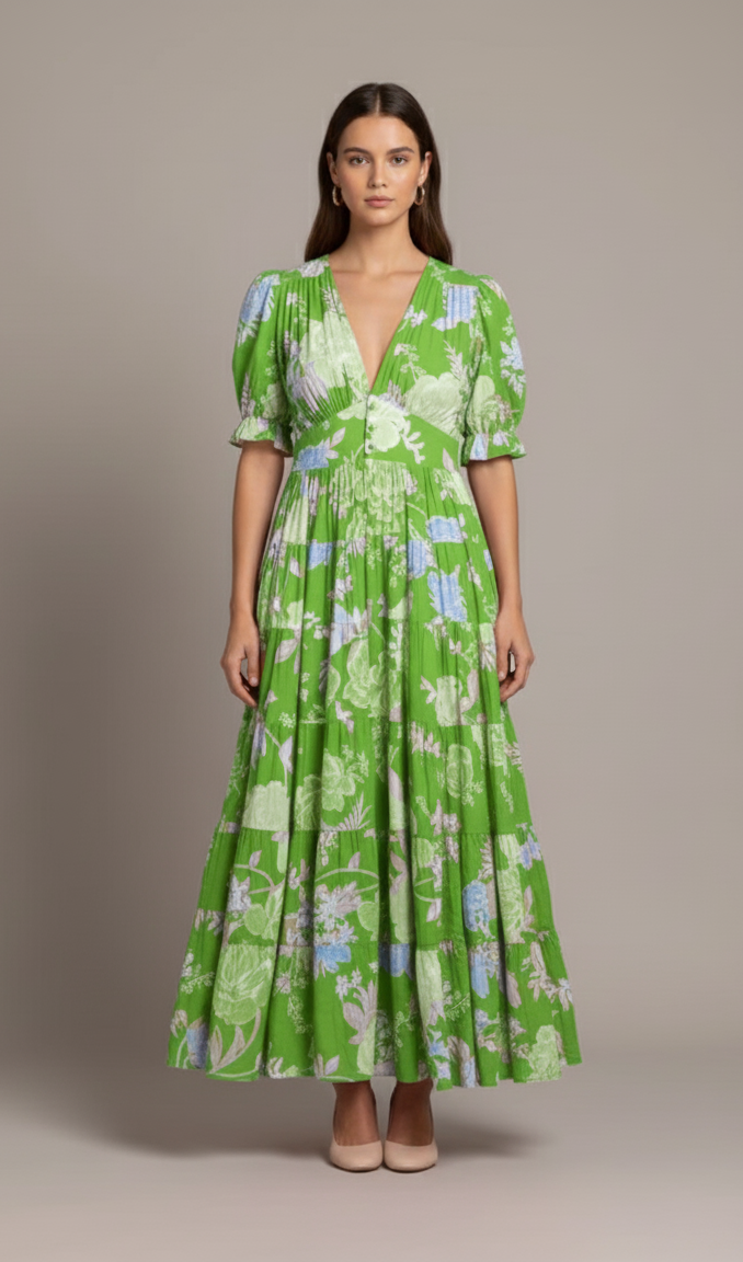 Elenore Floral Print V-neck Pocket Dress