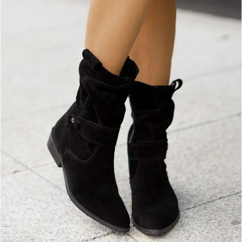 Slouchy Mid-Calf Suede Boots