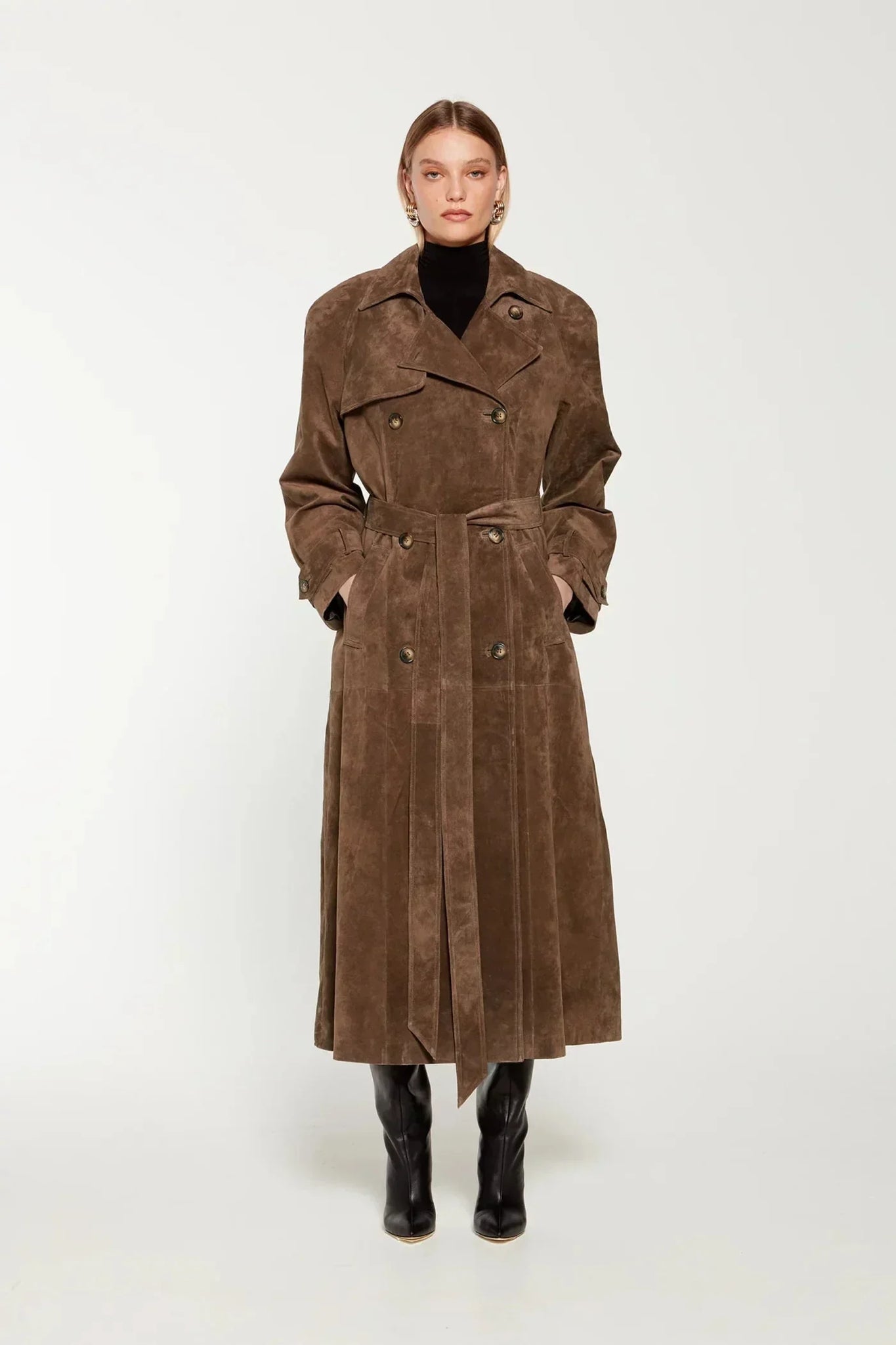 Mocha Longline Suede Trench