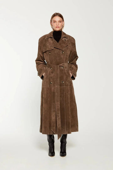 Mocha Longline Suede Trench