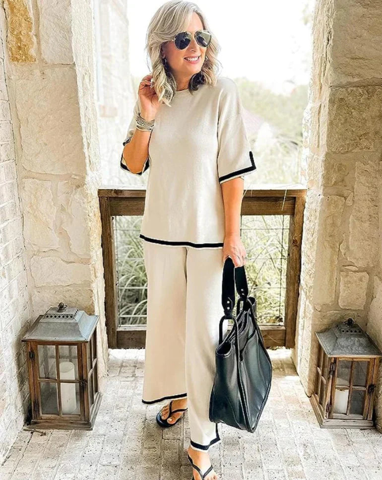 Short Sleeve Relaxed Top and Wide Leg Pants Set