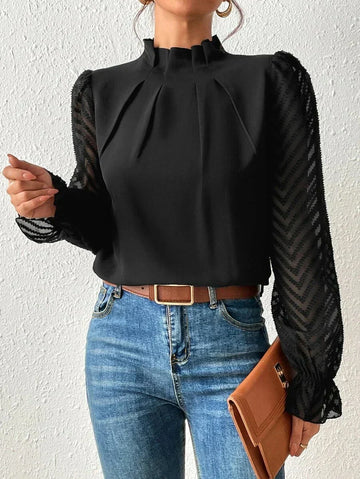 High Neck Long Sleeve Chiffon Blouse