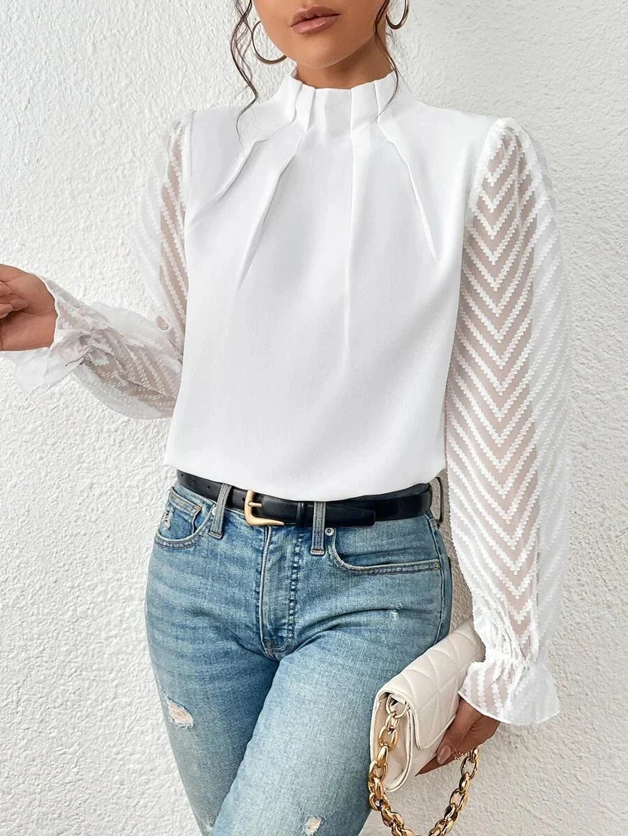 High Neck Long Sleeve Chiffon Blouse
