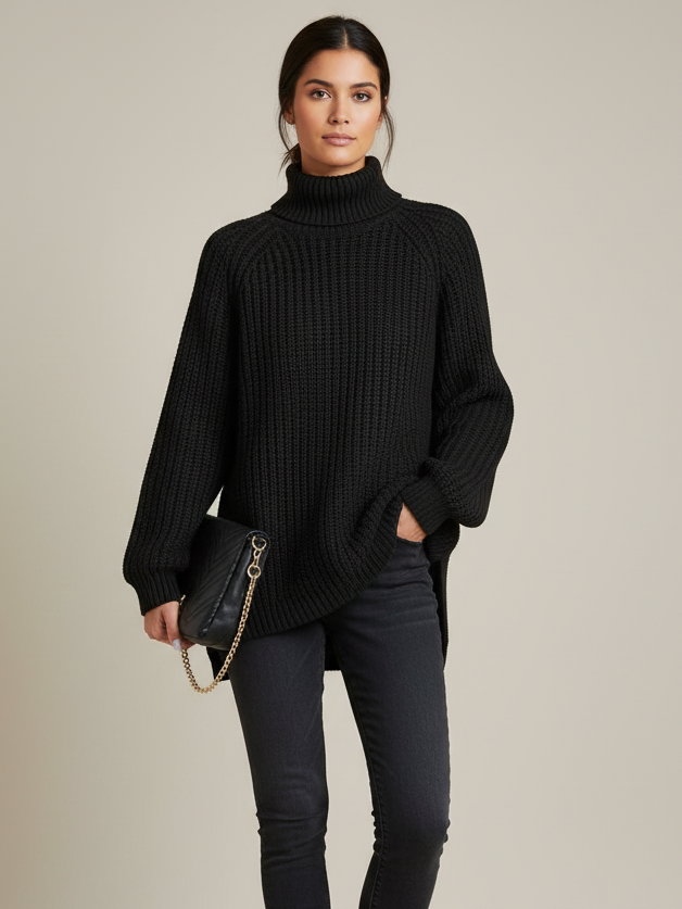 Oversized Knit Turtleneck Pullover Sweater