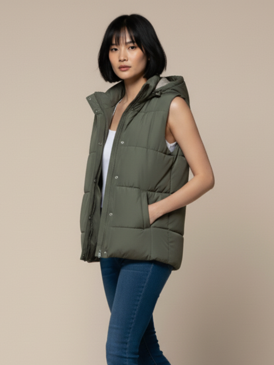 Padded Zip-Up Hooded Vest