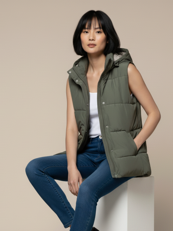 Padded Zip-Up Hooded Vest