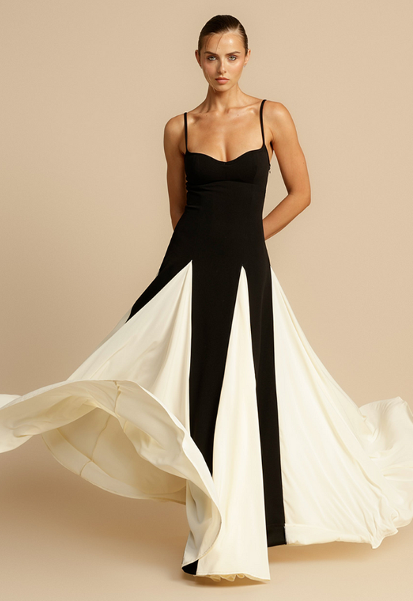 Colorblock Patchwork A-Line Maxi Dress