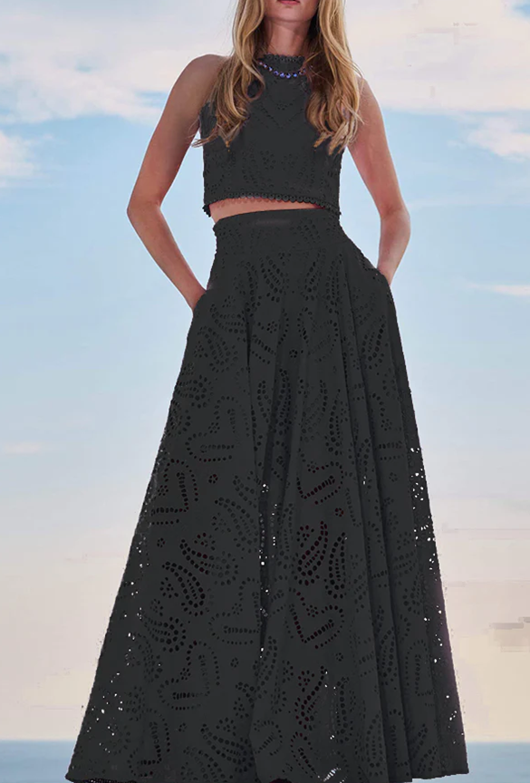 Embroidered Lace Crop Top Set