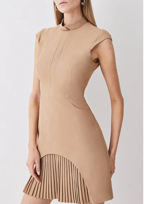 Pleated Mandarin Zip Dress