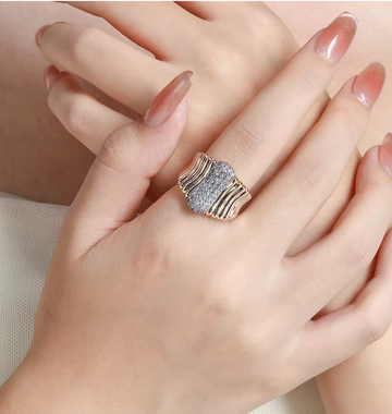 Curved Stone-Embellished Statement Ring