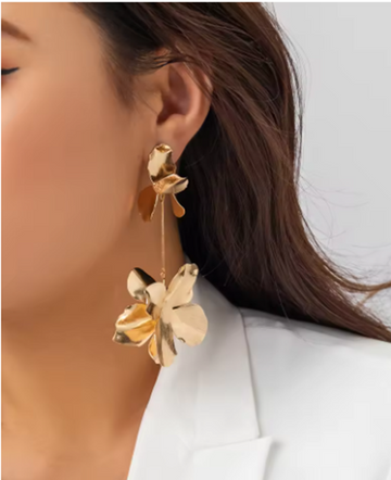 Silver & Gold Petal Bloom Drop Earrings