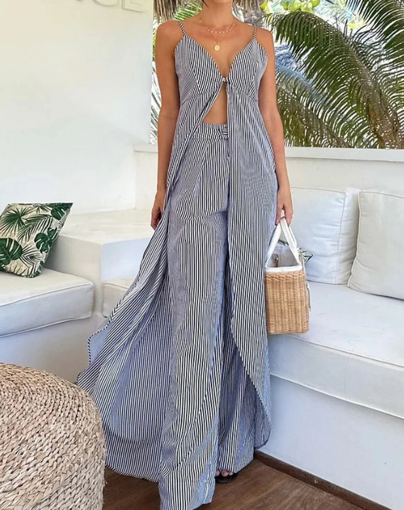 Classic Striped Top and Wide-Leg Pants Set