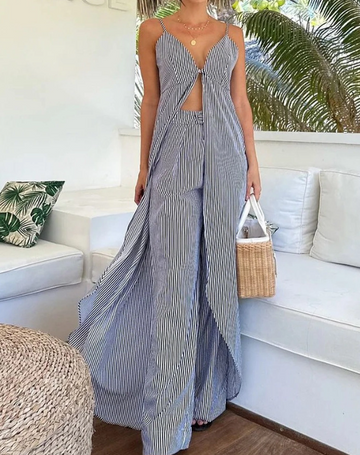 Classic Striped Top and Wide-Leg Pants Set