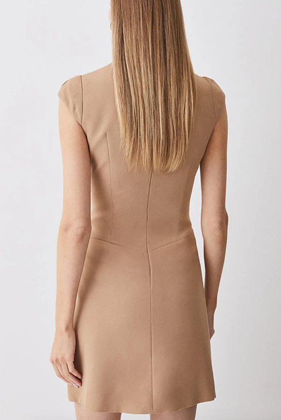 Pleated Mandarin Zip Dress