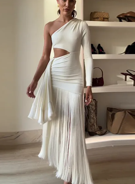 Elite One-Shoulder Tassel Maxi Dress