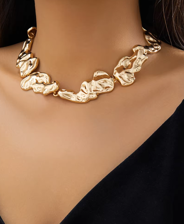 Sculpted Gold Metal Choker Necklace