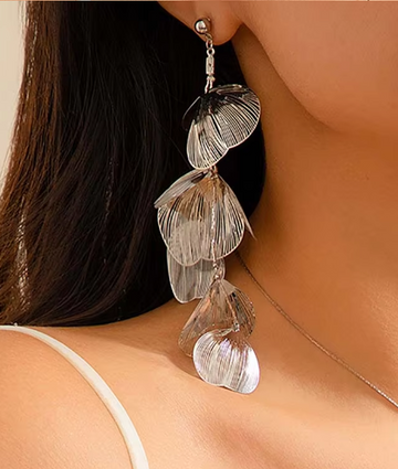 Crystal Petal Tassel Earrings
