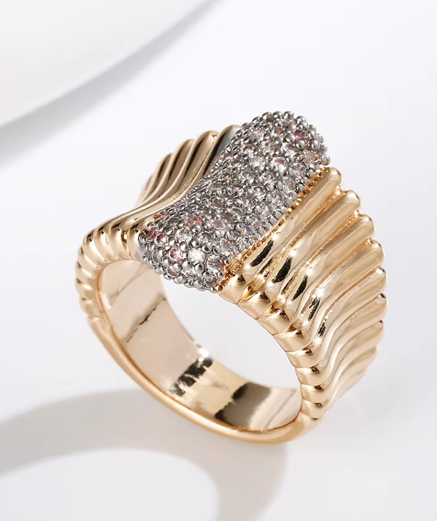 Curved Stone-Embellished Statement Ring