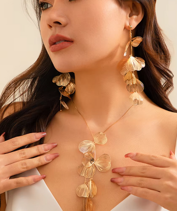 Ginkgo Leaf Tassel Pendant Necklace Set