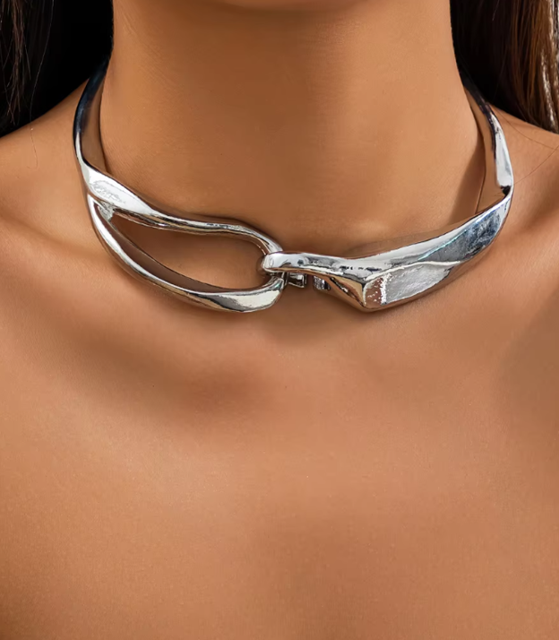Gold and Silver Buckle Collar Necklace