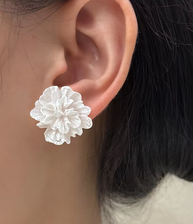 Bold White Bloom Stud Earrings