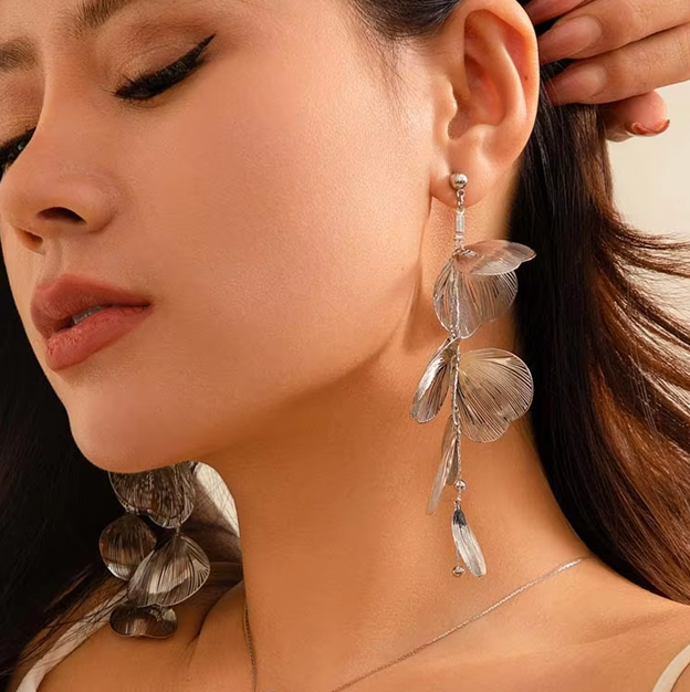 Crystal Petal Tassel Earrings