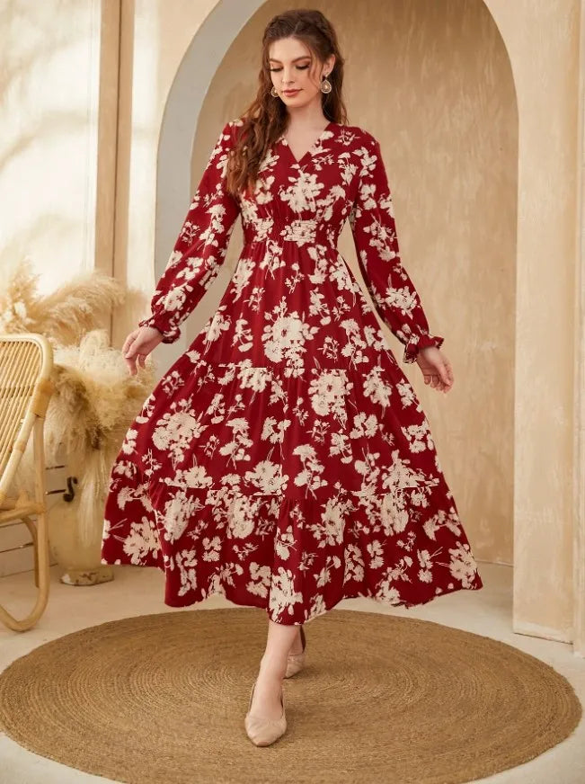 Floral Ruffle Cuff Maxi Dress