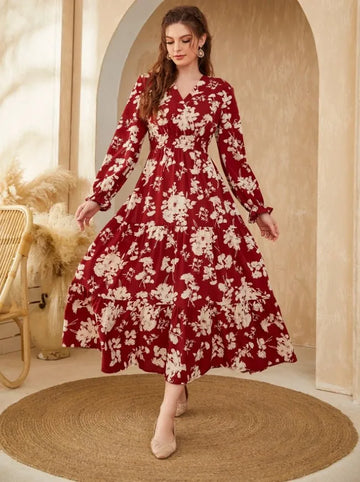 Floral Ruffle Cuff Maxi Dress