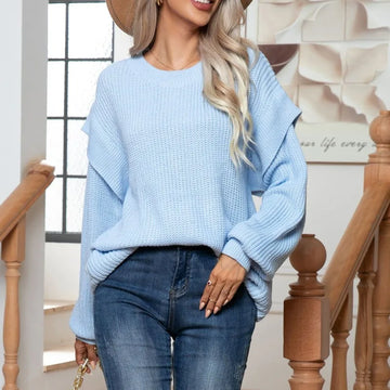 Textured Sleeve Knit Crew Sweater