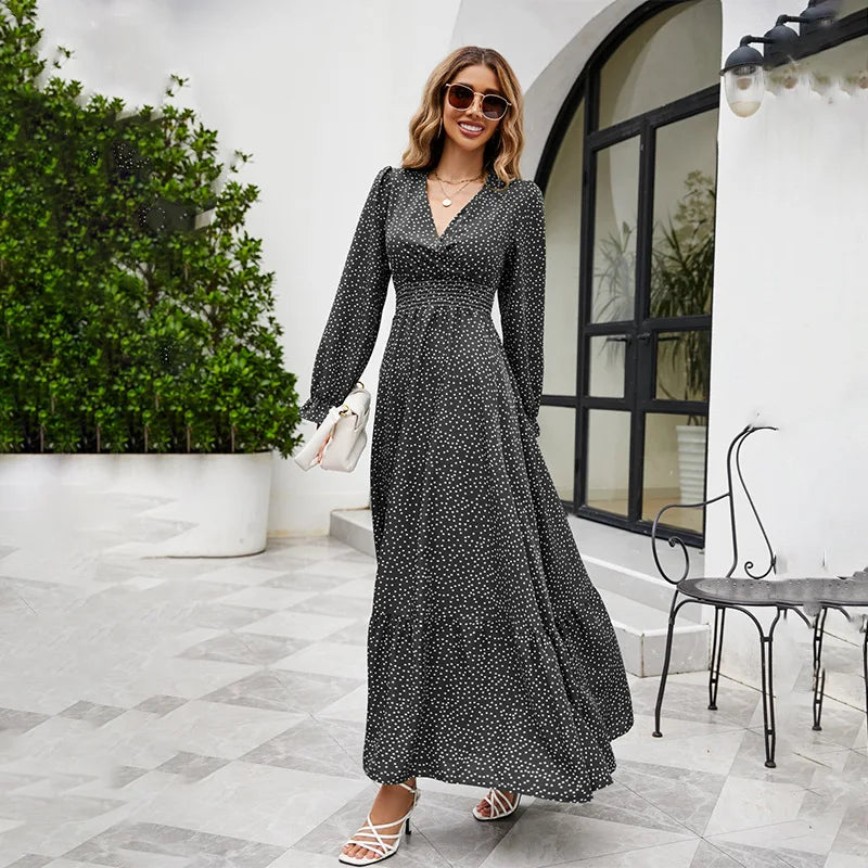 Long Sleeve Polka Dot Maxi Dress