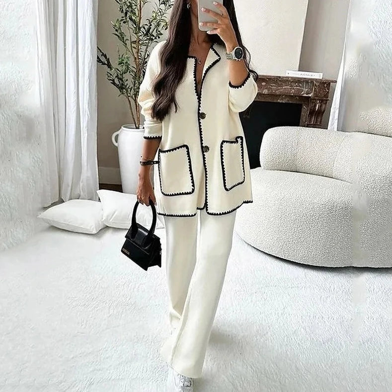 Button Front Long Sleeve Shirt and Tailored Pants Set