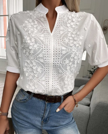 Embroidered Floral Short Sleeve Blouse