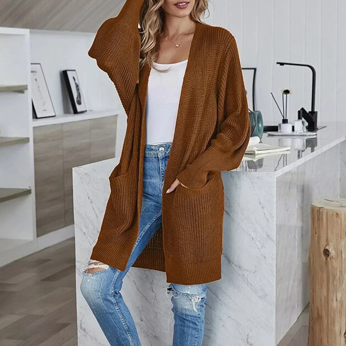 Longline Open Front Knit Cardigan
