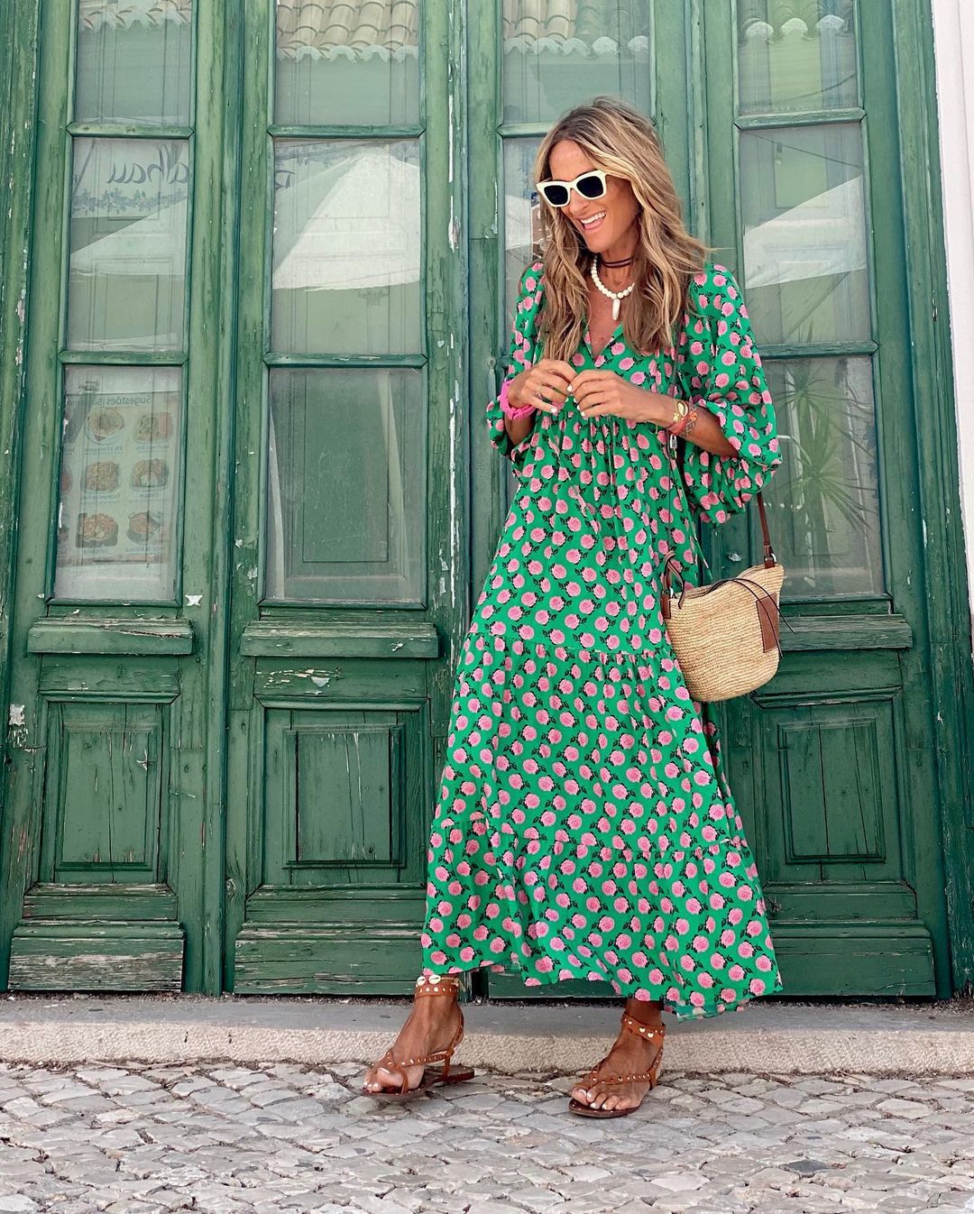 Flowy V-Neck Boho Midi Dress